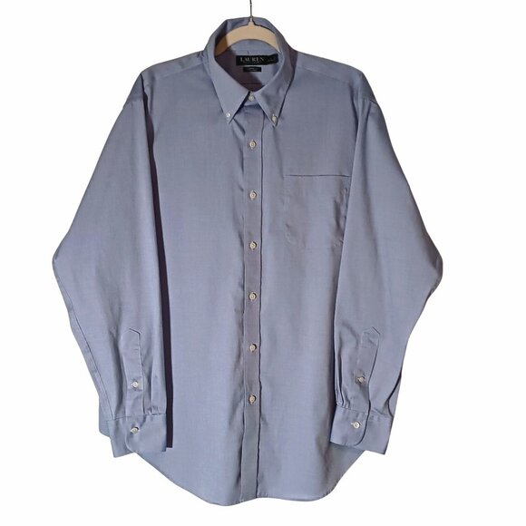 Lauren Ralph Lauren Classic Fit Non Iron Blue Button-up Shirt Size 17 34/15 - Picture 2 of 9